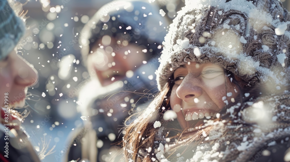 Fototapeta premium A closeup of students enjoying a snowball fight during a winter break