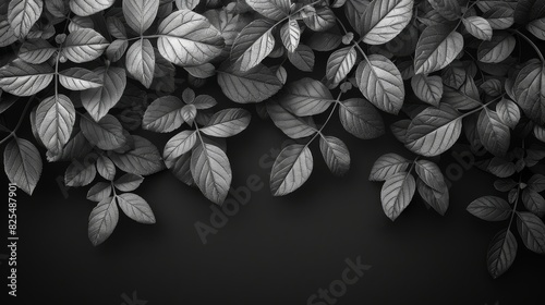 Set of monochrome square, round, and rectangular border templates decorated with weed foliage and buds photo