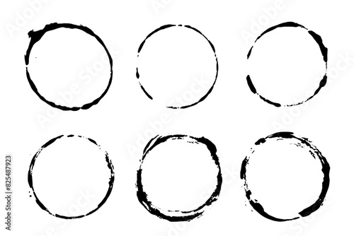 Set of decorative round frames, prints with abstract, shabby, grunge texture. Vector graphics.