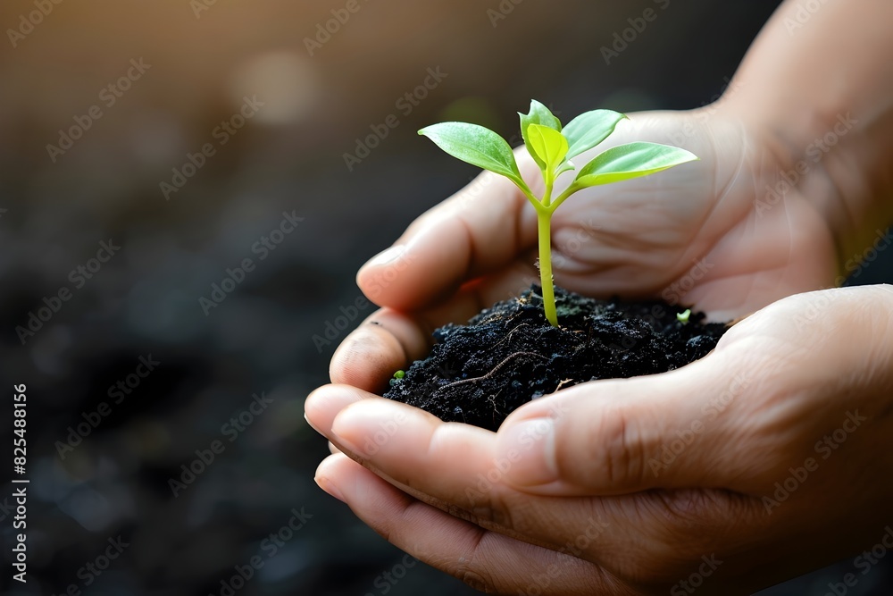 Hands Holding a Small Plant Symbolizing a Green and Sustainable Future Hands Holding a Small Plant Symbolizing a Green and Sustainable Future