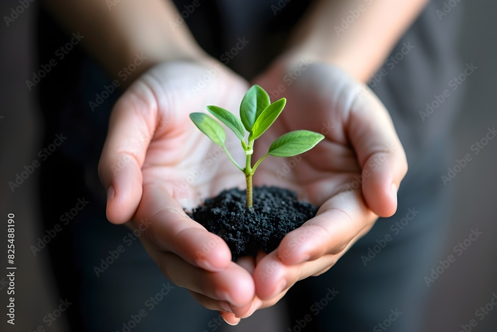 Hands Protecting a Flourishing Plant Symbolizing Growth and a Sustainable Future Hands Protecting a Flourishing Plant Symbolizing Growth and a Sustainable Future