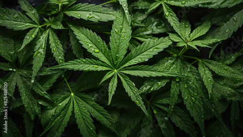 Close-Up of Cannabis Leaves with Water Droplets