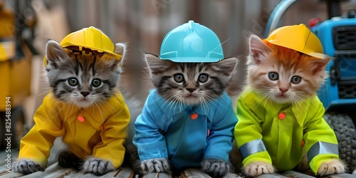 Cute kittens dressed as construction workers for a fun animal cosplay project. Concept Kitten Cosplay, Construction Workers, Animal Costumes, Cute Pets, Fun Photoshoot photo