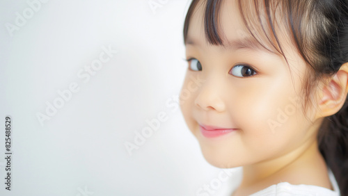 3 years old Asian female, smiling, copy space