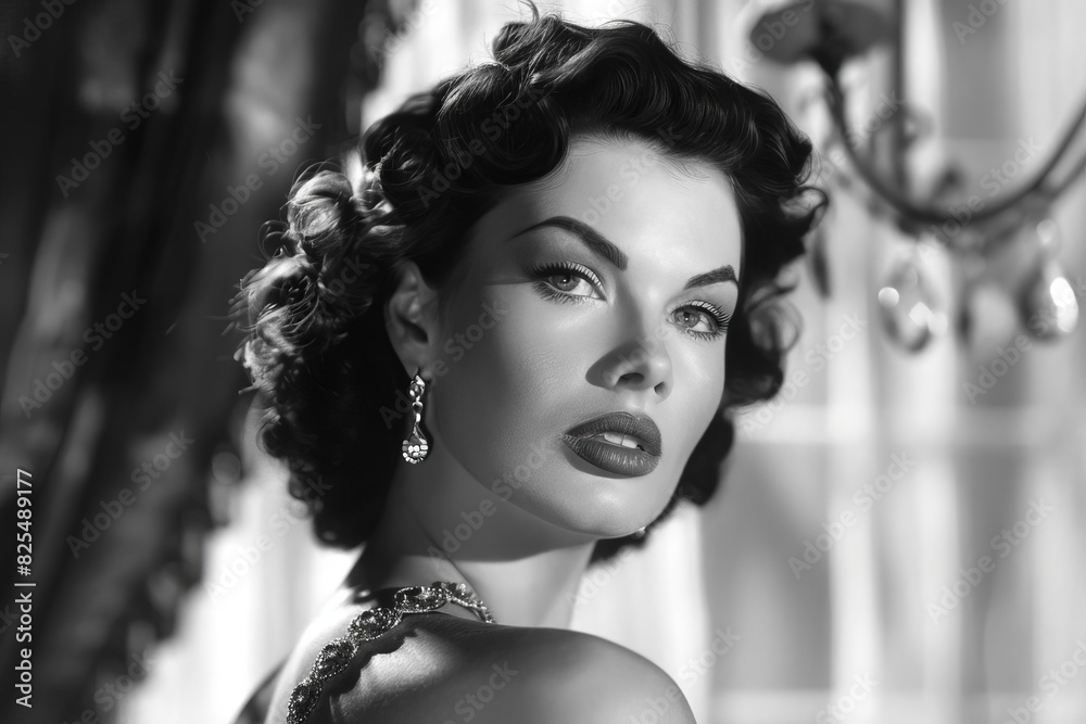 vintage black and white headshot of glamorous hollywood actress retro portrait