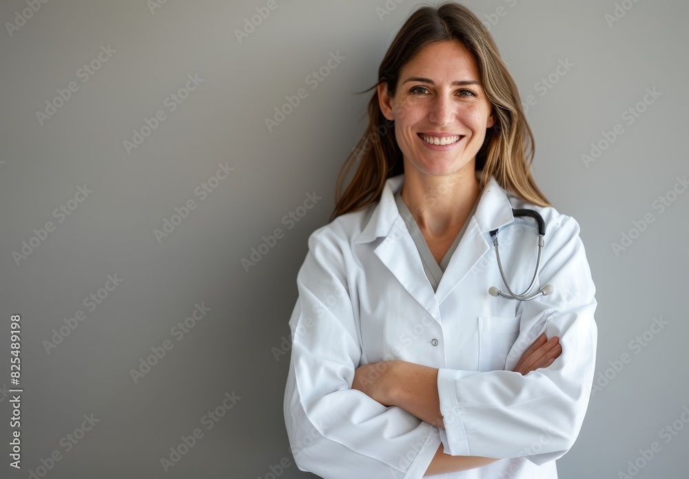 Portrait of beautiful smiling female doctor standing with arms crossed Portrait of beautiful smiling female doctor standing with arms crossed
