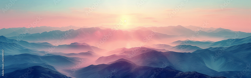 panorama of sunrise over mountains
