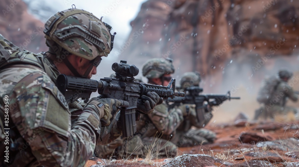 Soldiers With Guns in Mountain Terrain Soldiers With Guns in Mountain Terrain