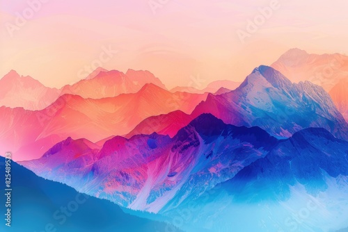 Mountains Abstract. Colorful Sunrise in Tatra Mountains, Slovakia. Minimalist Scenery with Bright Color Gradients photo