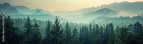 panorama landscape of forest in the mountains with fog © Marcos Casado