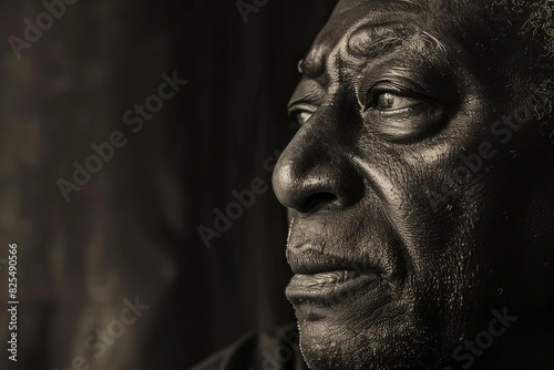 vintage monochromatic portrait of pensive african american man generative ai