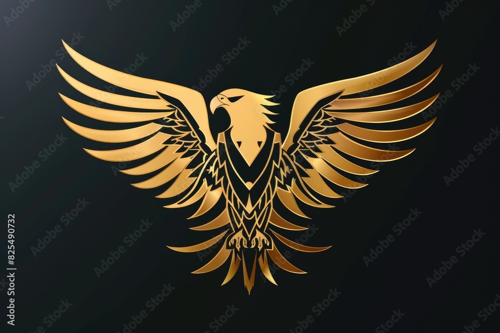 Fototapeta premium Gold Emblem. Eagle Symbol for Logo and Icon Design with Security Shield Element