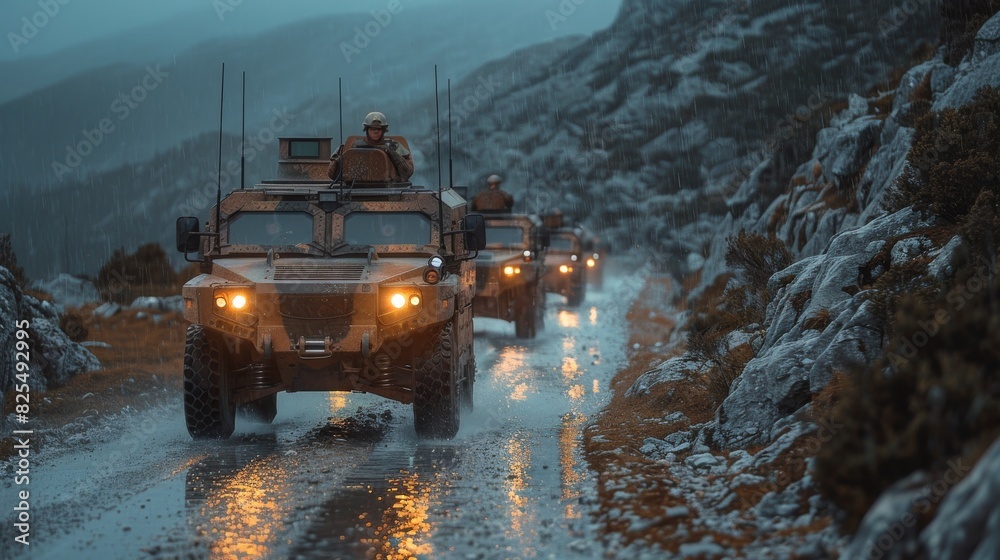 Military Vehicles Driving Down Dirt Road Military Vehicles Driving Down Dirt Road