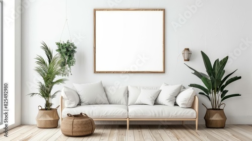 Frame mockup, with a quote creatively rephrased to inspire action in a minimalist living room photo