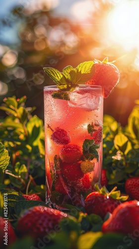 Tall Glass Filled With Drink Surrounded by Strawberries