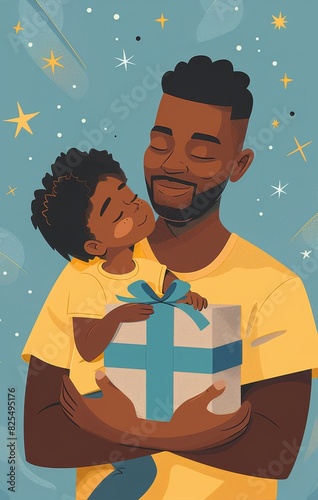Man Holding Child and Gift Box