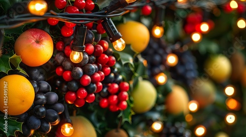 Pattern of Christmas lights and summer fruits photo