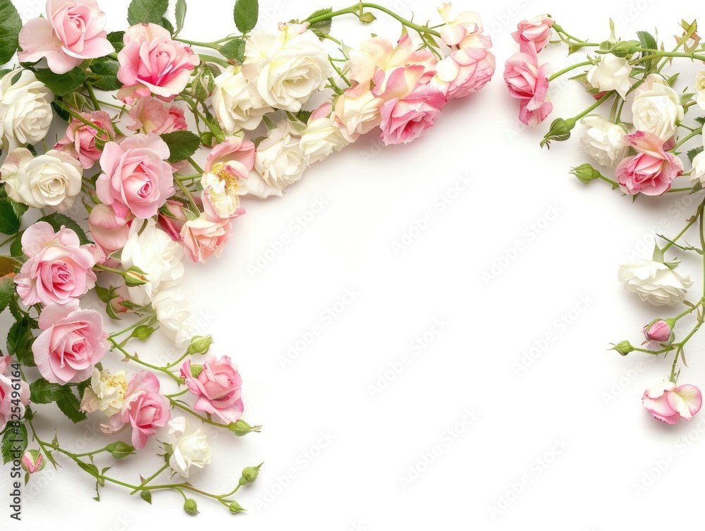 Congratulations White. Pink and White Roses Corner on Background for Invitations and Celebrations Congratulations White. Pink and White Roses Corner on Background for Invitations and Celebrations