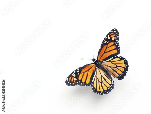 Flying Bug. Monarch Butterfly in Free Flight on White Background