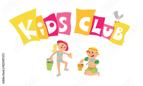 Kids club letter sign poster vector illustration