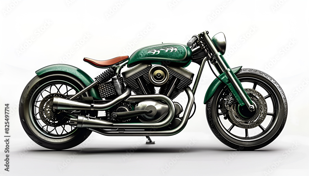 Stylish green cross motorcycle on white background
