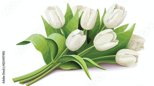 Bouquet of tulips with leaves 3D realistic vector i