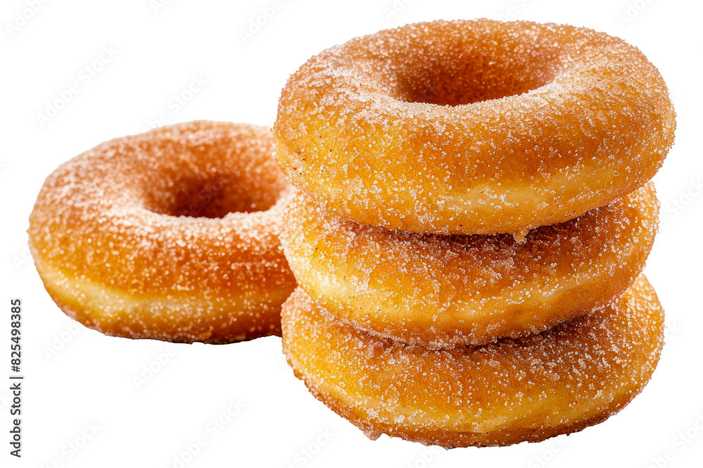 Sugary fried donuts trio, cut out - stock png. Sugary fried donuts trio, cut out - stock png.