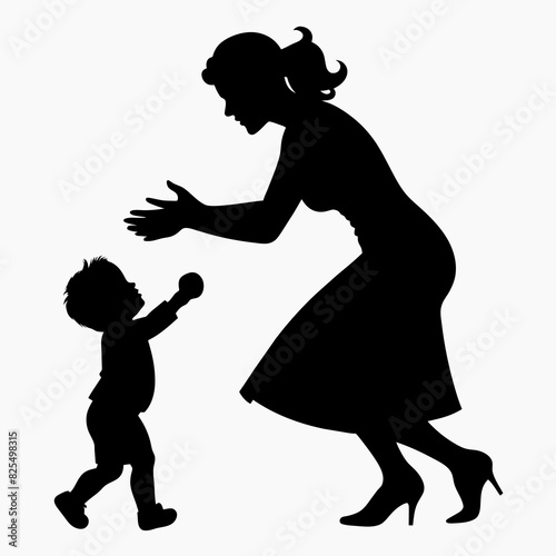 silhouette image featuring a realistic mother engaging in various playful activities with her child