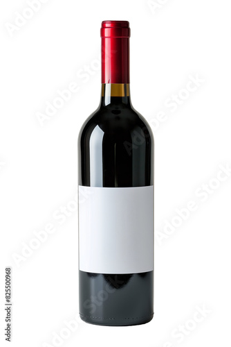 Bottle of  red wine with a blank label, isolated on transparent background. Cut out