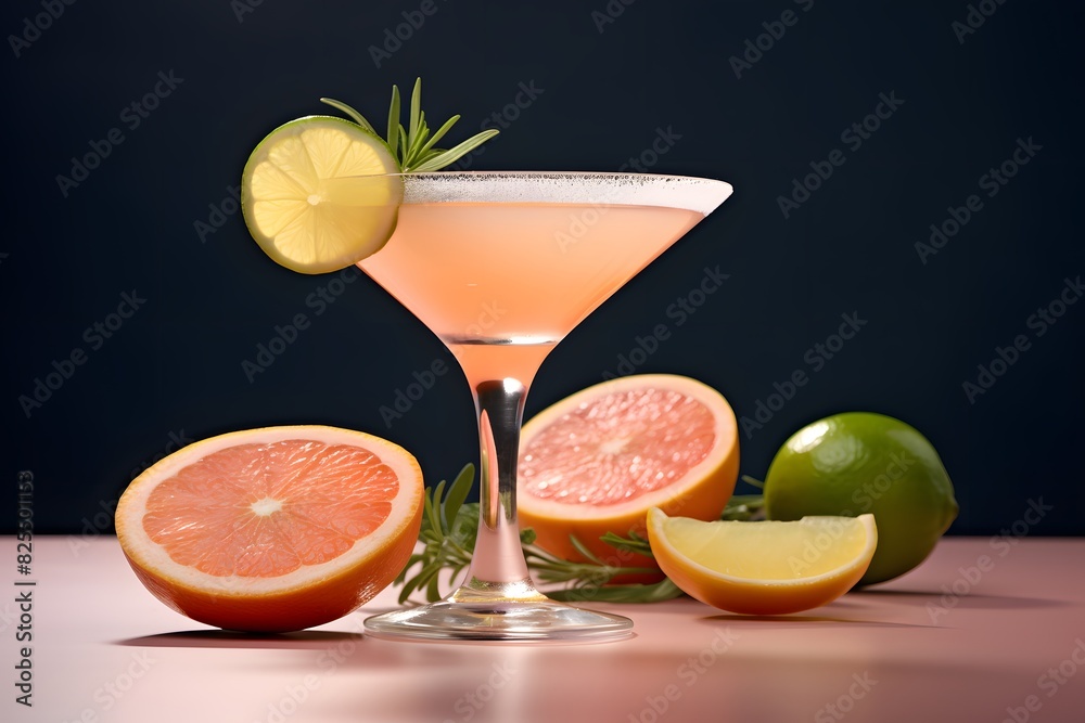 Refreshing lemon cocktail with rosemary garnish served in a martini glass. Refreshing lemon cocktail with rosemary garnish served in a martini glass.