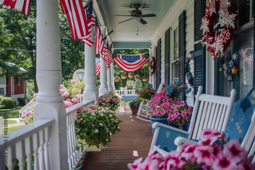 Experience the charm of a beautifully decorated porch with American ...