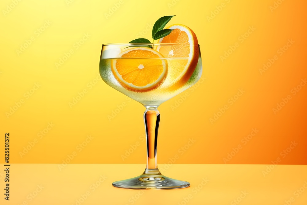 Fototapeta premium Refreshing lemon cocktail with rosemary garnish served in a martini glass.
