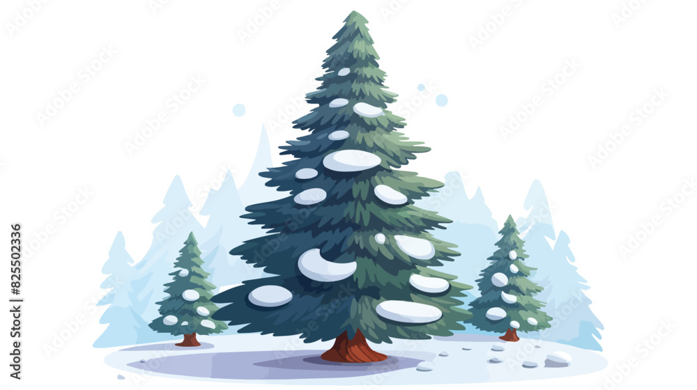 cartoon christmas tree with snowcaps. Winter holida