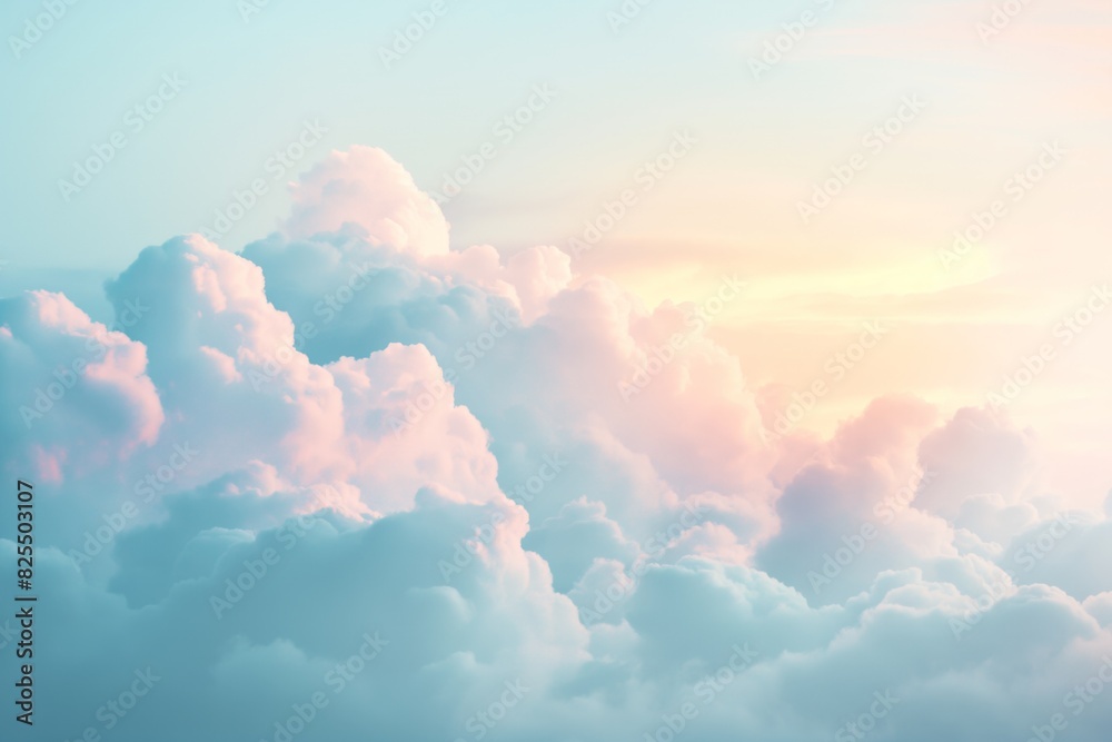 Tranquil image capturing the serene beauty of fluffy clouds bathed in the pastel hues of a sunset sky, perfect for backgrounds and peaceful concepts Tranquil image capturing the serene beauty of fluffy clouds bathed in the pastel hues of a sunset sky, perfect for backgrounds and peaceful concepts