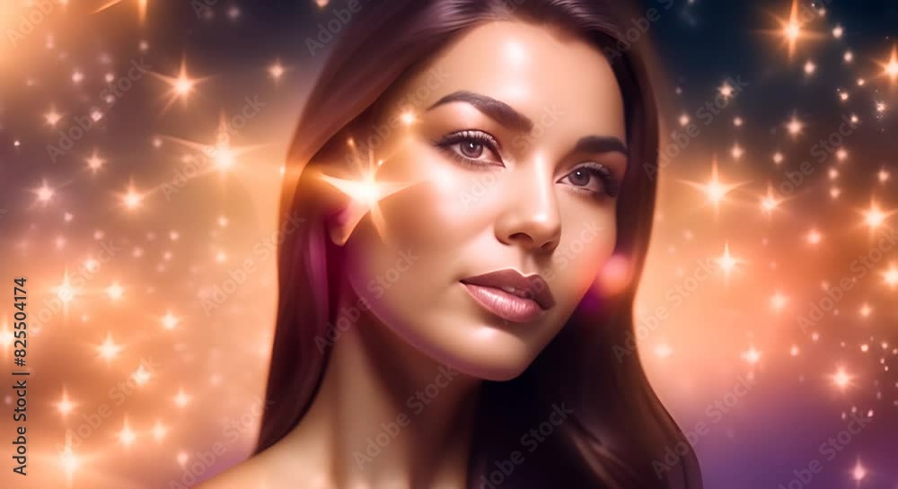 Womans Face With Glowing Stars Background