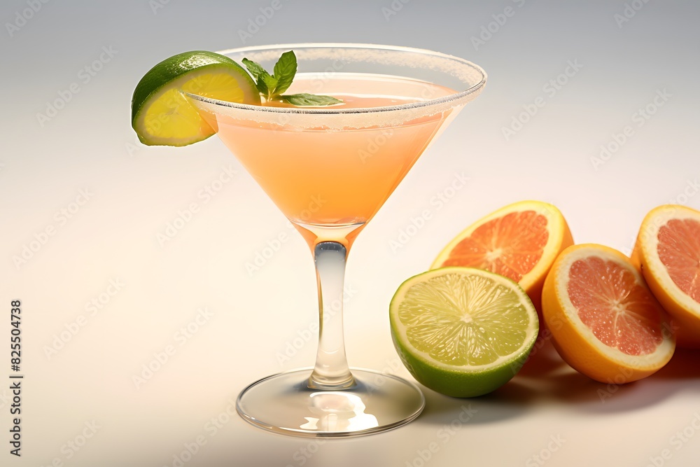 Refreshing lemon cocktail with rosemary garnish served in a martini glass. Refreshing lemon cocktail with rosemary garnish served in a martini glass.