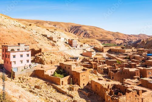 View of old ancient village in Dades valley between Telouet and Anmiter towns in Atlas Mountains, Morocco, North Africa