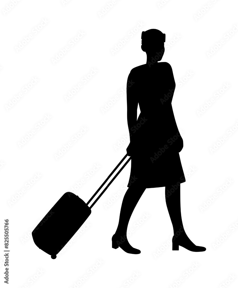 Black silhouette of a civil aviation flight attendant. Profession, work, hobby Black silhouette of a civil aviation flight attendant. Profession, work, hobby