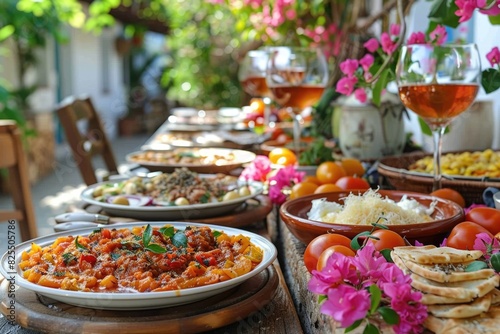 Una festividad tradicional de Pascua griega en la mesa del comedor, en una casa tradicional griega en el jardín, bajo el cálido sol primaveral.






 photo