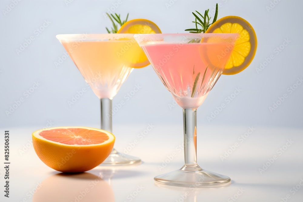 Fototapeta premium Refreshing lemon cocktail with rosemary garnish served in a martini glass.