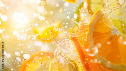 Refreshing burst of orange, lemon, and lime juices with vibrant splashes