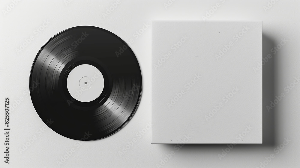 Mockup picture of vinyl records and modern box, Listening to music from a vinyl record player Mockup picture of vinyl records and modern box, Listening to music from a vinyl record player