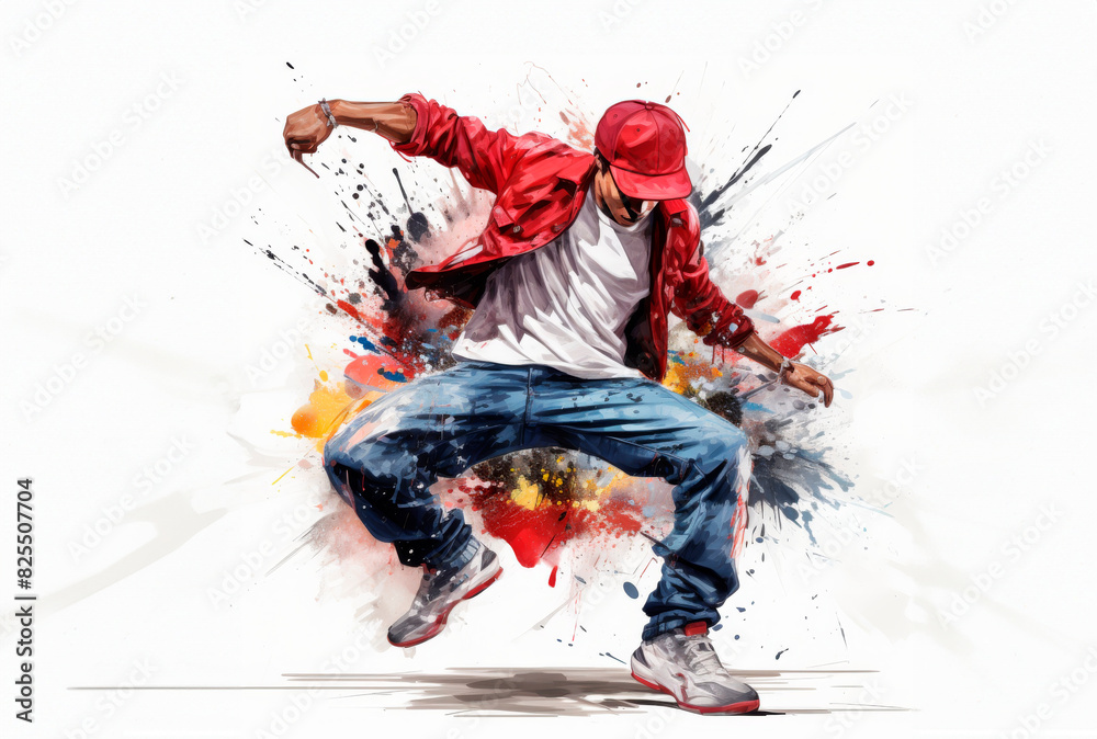 Obraz premium A young man jumping against a background of bright colors. Concept: Energy, creativity, dance, street art, youth culture, self-expression