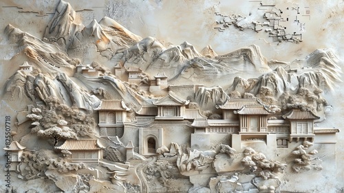 Chinese stucco in traditional style, landscape. © Terablete