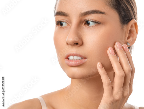 Young woman on white backgr...