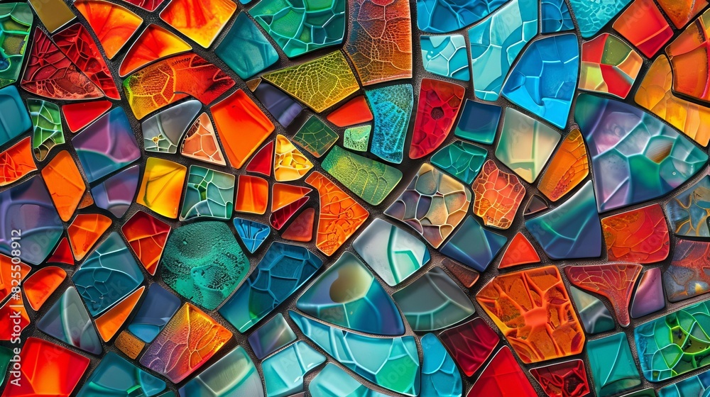 Intricate abstract mosaic of colorful shapes, blending seamlessly into each other, vibrant and detailed Intricate abstract mosaic of colorful shapes, blending seamlessly into each other, vibrant and detailed