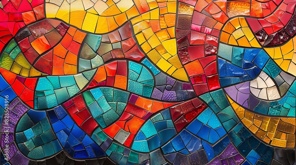 Fototapeta premium Intricate abstract mosaic of colorful shapes, blending seamlessly into each other, vibrant and detailed