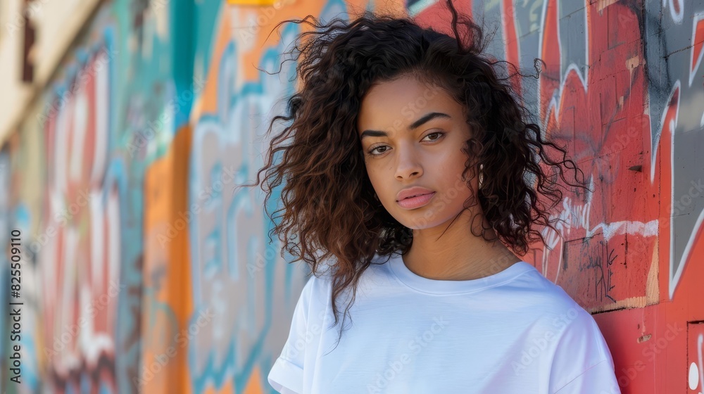 Model confidently wearing a trendy tshirt in an urban setting, highlighting design and fit, highresolution and stylish