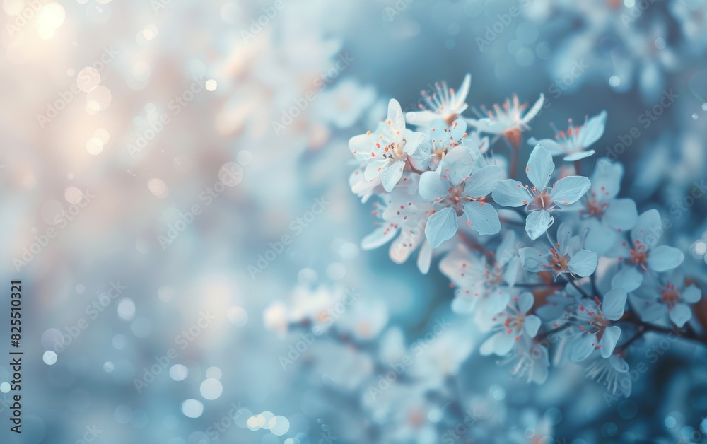 Beautiful spring background with delicate flowers in a blend of blue and white colors, blurred with a dreamy and pastel color palette Generative AI Beautiful spring background with delicate flowers in a blend of blue and white colors, blurred with a dreamy and pastel color palette Generative AI