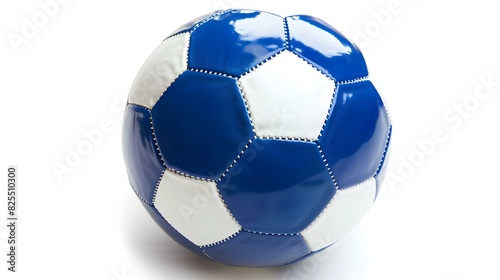 Isolated blue and white colored Soccer Ball on a white Background with Copy Space